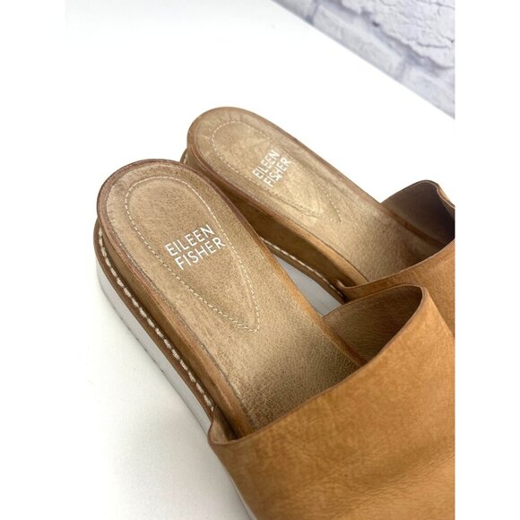 Eileen Fisher Touch Leather Flatform Sandal 7.5 Ladies Brown Color - Picture 8 of 11